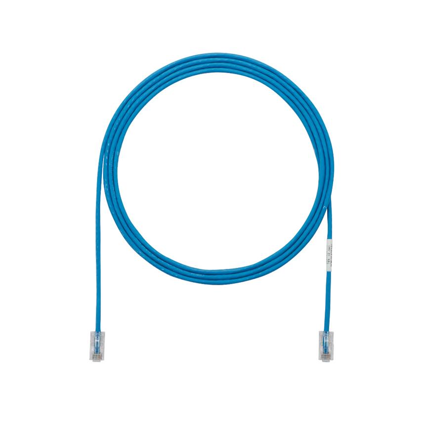 UTP28CH4MBU PanNet Pan-Plug TX5e-28 Class D Small Diameter Patch Cord With Pan-Plug Modular Plugs on Each End, Cat 5E, 28 AWG U/UTP Copper Stranded Conductor, RJ45 Modular Plug Boot Connector, 4 m L Cord, Blue