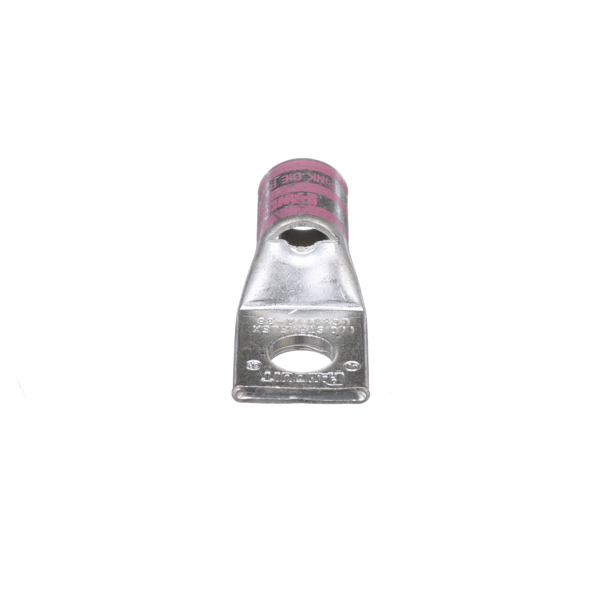 LCAX1/0-38-X Pan-Lug 1-Hole Compression Lug Connector With Inspection Window, 1/0 AWG Flexible Copper Conductor, Die Code: P42, 3/8 in Stud, Copper