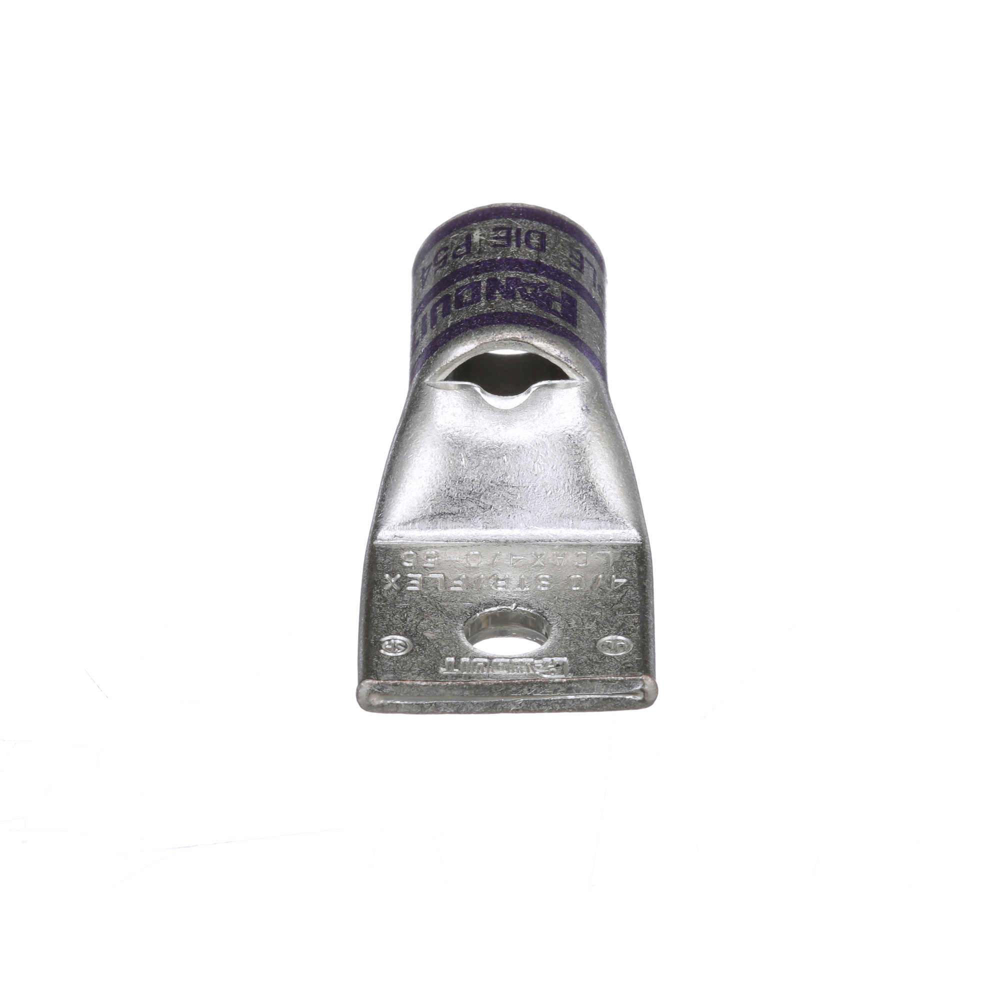 LCAX4/0-56-X Pan-Lug 1-Hole Compression Connector Lug With Inspection Window, 4/0 AWG Flexible Copper Conductor, Die Code: P54, 5/16 in Stud, Tin Plated Copper