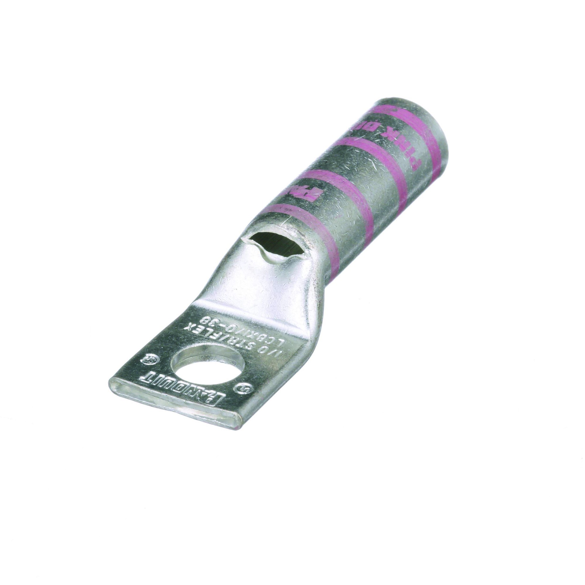 LCBX1/0-38-X Pan-Lug 1-Hole Compression Connector Lug, 1/0 AWG Flexible Copper Conductor, Die Code: P42, 42.95 in Stud, Tin Plated Copper