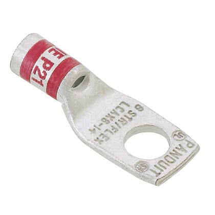 LCAX2-38-E Pan-Lug 1-Hole Compression Lug Connector With Inspection Window, 2 AWG Flexible Copper Conductor, Die Code: P33, 3/8 in Stud, Tin Plated Copper