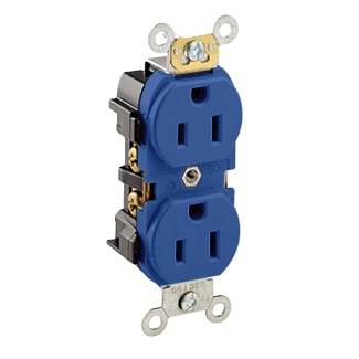 5252-BU Heavy Duty Straight Blade Duplex Receptacle, 125 V AC, 15 A, 2 Poles, 3 Wires, Blue