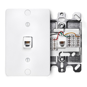 40253-W 110-Style Modular Quick Connect Telephone Wall Phone Jack With Metal Base, 1 Gangs, 3 in W, Plastic, Box Mount
