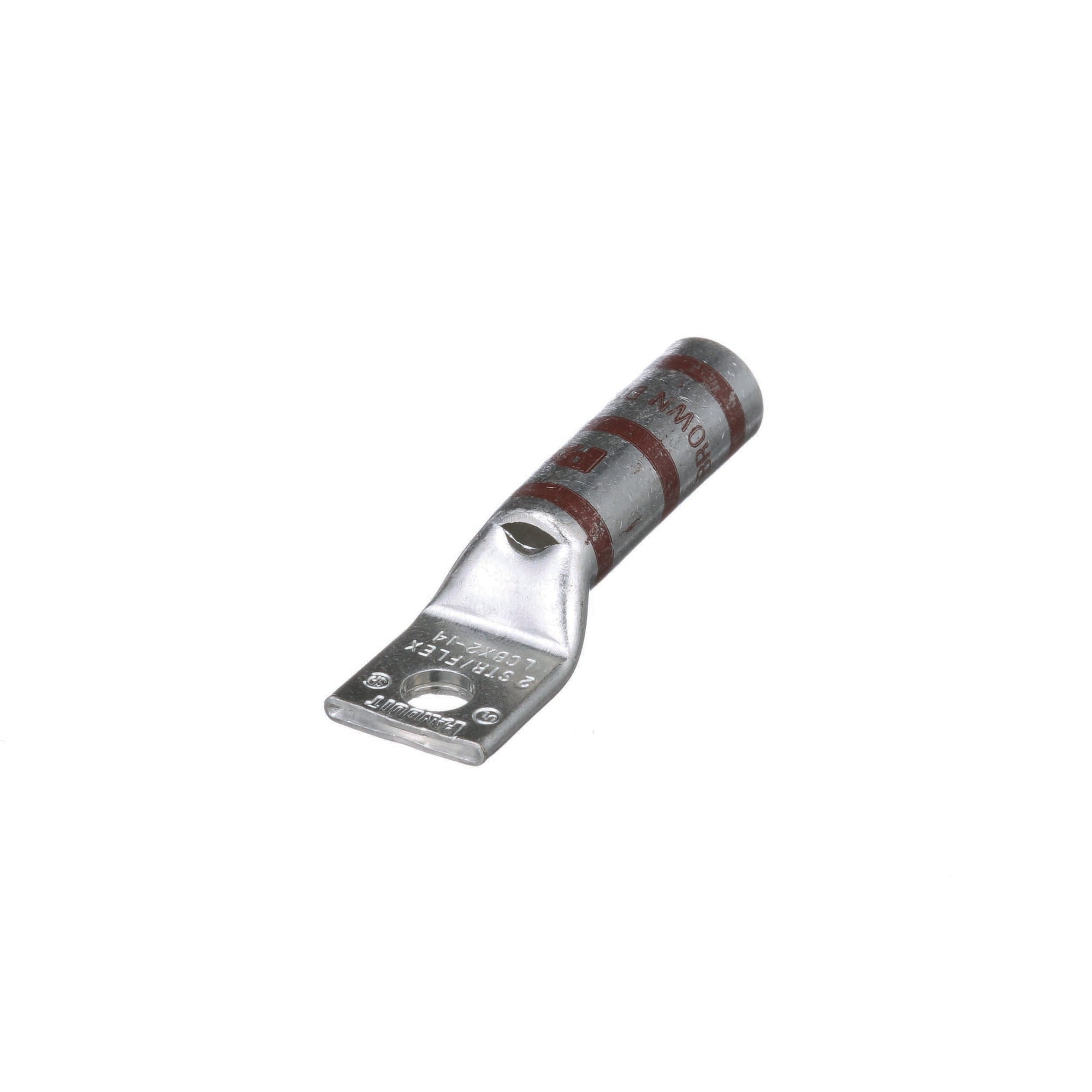 LCBX2-14-E Pan-Lug 1-Hole Compression Connector Lug, 2 AWG Extra-Flexible/Flexible/Stranded Copper Conductor, Die Code: P33, 1/4 in Stud, Tin Plated Copper