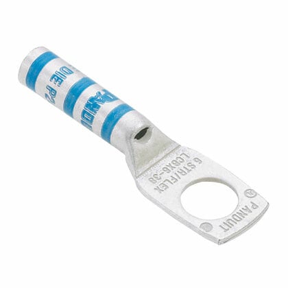 LCBX2-38-E Pan-Lug 1-Hole Compression Connector Lug, 2 AWG Extra-Flexible/Flexible/Stranded Copper Conductor, Die Code: P33, 42.95 in Stud, Tin Plated Copper