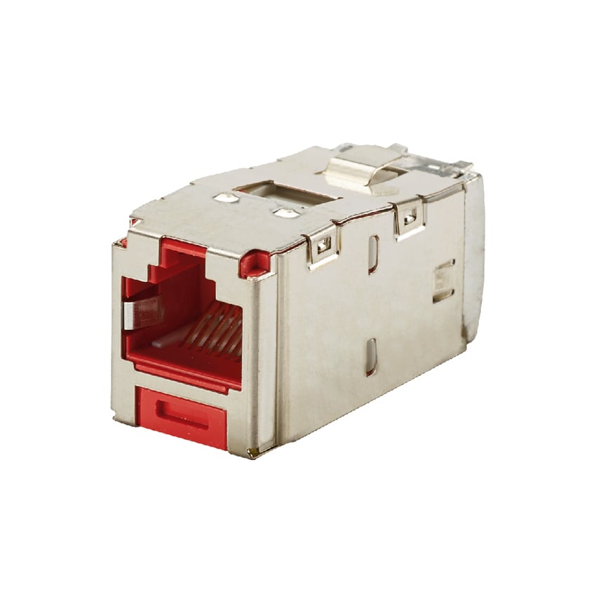CJS688TGRDY PanNet TX6 Plus 1-Slot 8-Position 8-Wire Shielded TG Style Jack Module, Cat 6 RJ45/Mini-Com Module, Surface Mount, 1 Port, ABS/Plastic/Tin Plated Over Phosphorous Bronze, Red