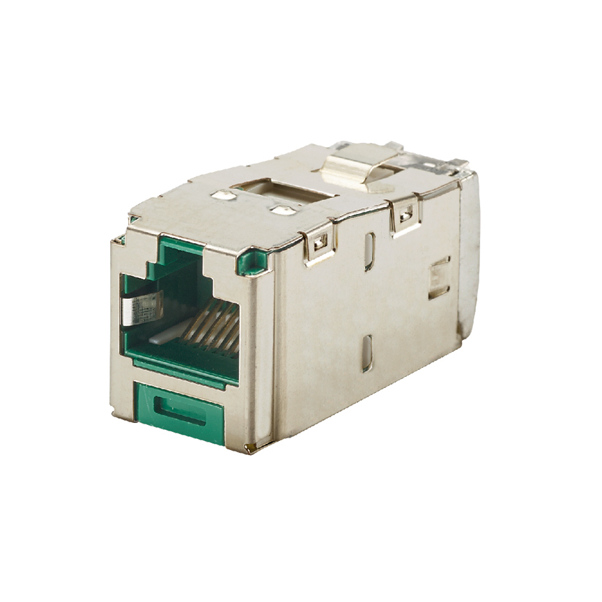 CJS688TGGRY PanNet TX6 Plus 1-Slot 8-Position 8-Wire Shielded TG Style Jack Module, Cat 6 RJ45/Mini-Com Module, Surface Mount, 1 Port, ABS/Plastic/Tin Plated Over Phosphorous Bronze, Green