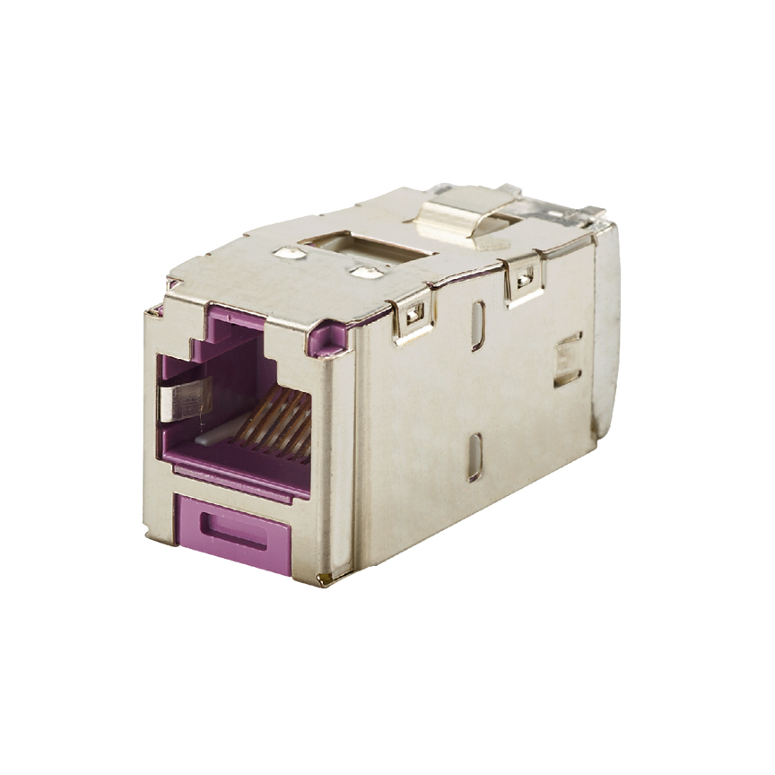CJS688TGVLY PanNet Mini-Com TX6 Plus 1-Slot 8-Position 8-Wire Shielded Universal Jack Module, Cat 6 RJ45/Mini-Com Module, 1 Ports, ABS/Plastic/Tin Plated Over Phosphorous Bronze, Violet