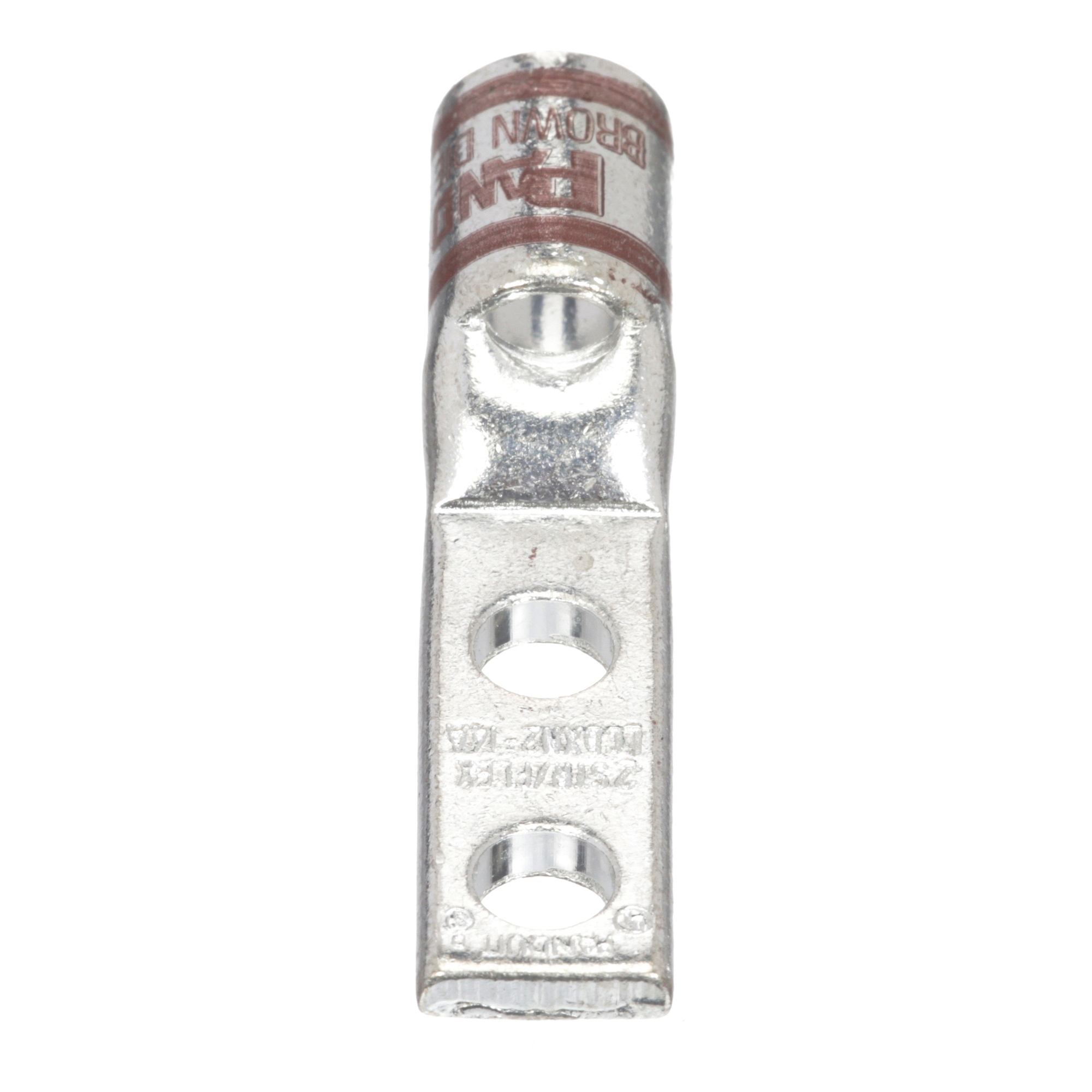 LCDXN2-14A-E Pan-Lug 2-Hole Compression Connector Lug, 2 AWG Extra-Flexible/Flexible/Stranded Copper Conductor, Die Code: P33, 1/4 in Stud, Tin Plated Copper