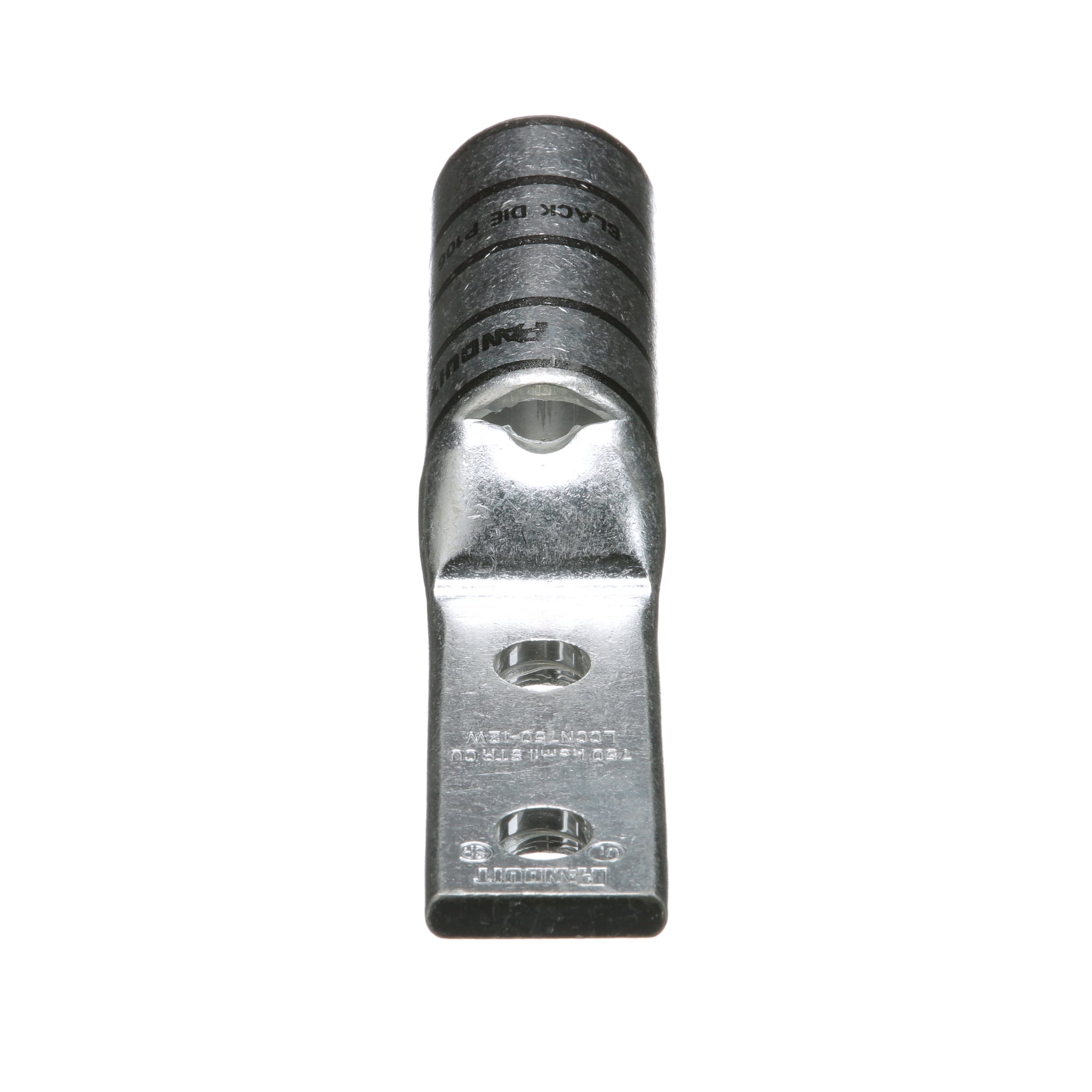 LCCN750-12W-6 Pan-Lug LCC-W 2-Hole Compression Connector Lug, 750 kcmil Stranded Copper Conductor, Die Code: P106, 1/2 in Stud, Tin Plated Copper