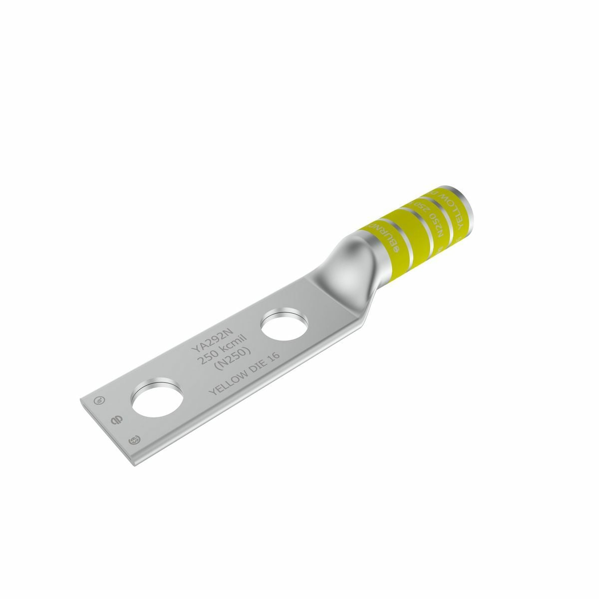 YA292TC38 YA-2TC 2-Hole Compression Lug, 250 kcmil Stranded Copper Conductor, Die Code: 16, 3/8 in Stud, Tin Plated Copper