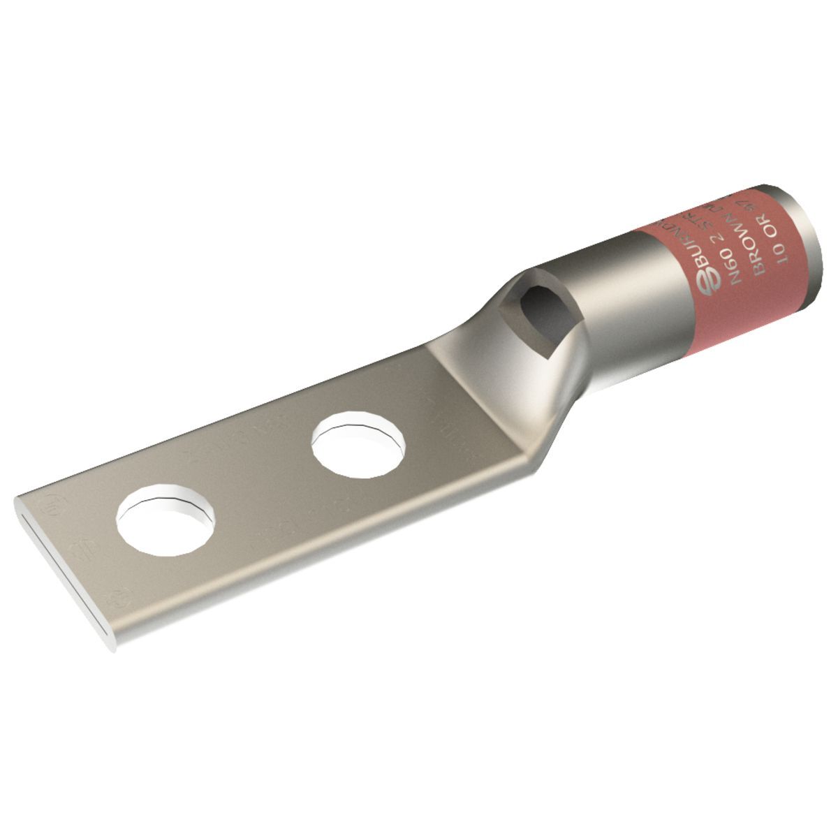 YA2CL2TC38 YA-L-2TC 2-Hole Compression Lug With Inspection Window, 2 AWG Stranded Copper Conductor, Die Code: 10, 3/8 in Stud, Tin Plated Copper