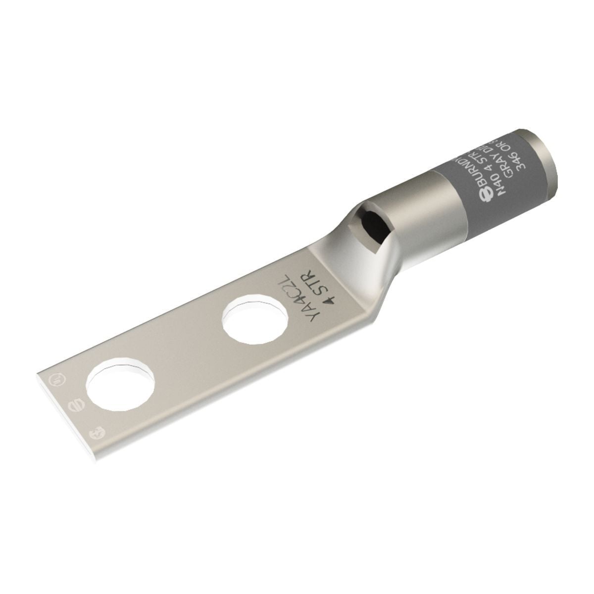 YA4CL2TC38 YA-L-2TC 2-Hole Compression Lug With Inspection Window, 4 AWG Stranded Copper Conductor, Die Code: 8/346, 3/8 in Stud, Electro Plated Tin Copper