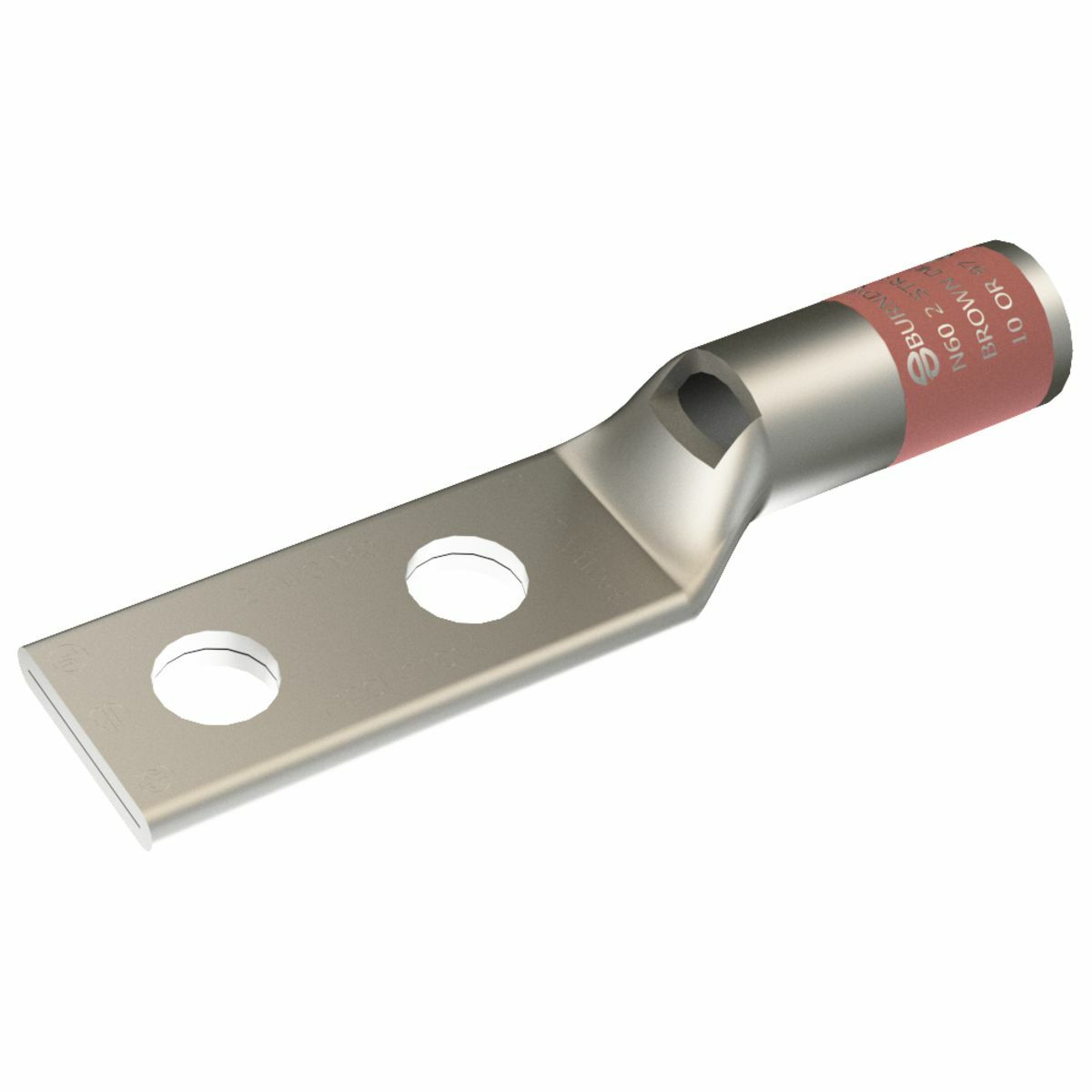 YA2CL2TC14E2 YA-L-2TC 2-Hole Compression Lug With Inspection Window, 2 AWG Stranded Copper Conductor, Die Code: 10, 1/4 in Stud, Tin Plated Copper