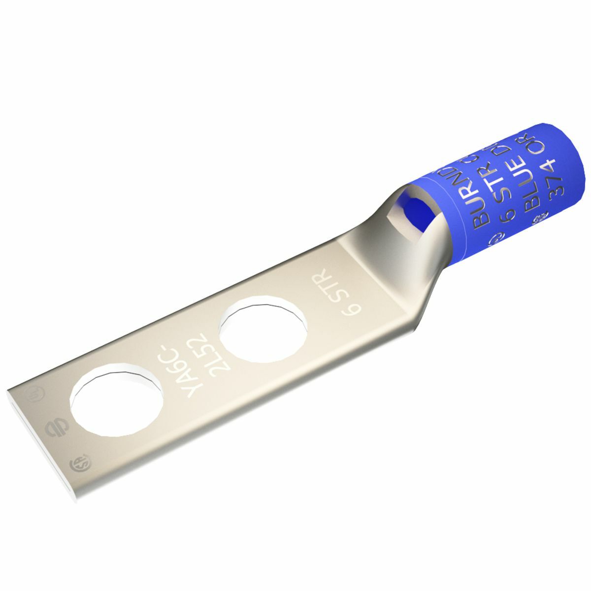 YA6CL2TC38 YA-L-2TC 2-Hole Compression Lug With Inspection Window, 6 AWG Aluminum/Stranded Copper Conductor, Die Code: 7/374, 3/8 in Stud, Tin Plated Copper