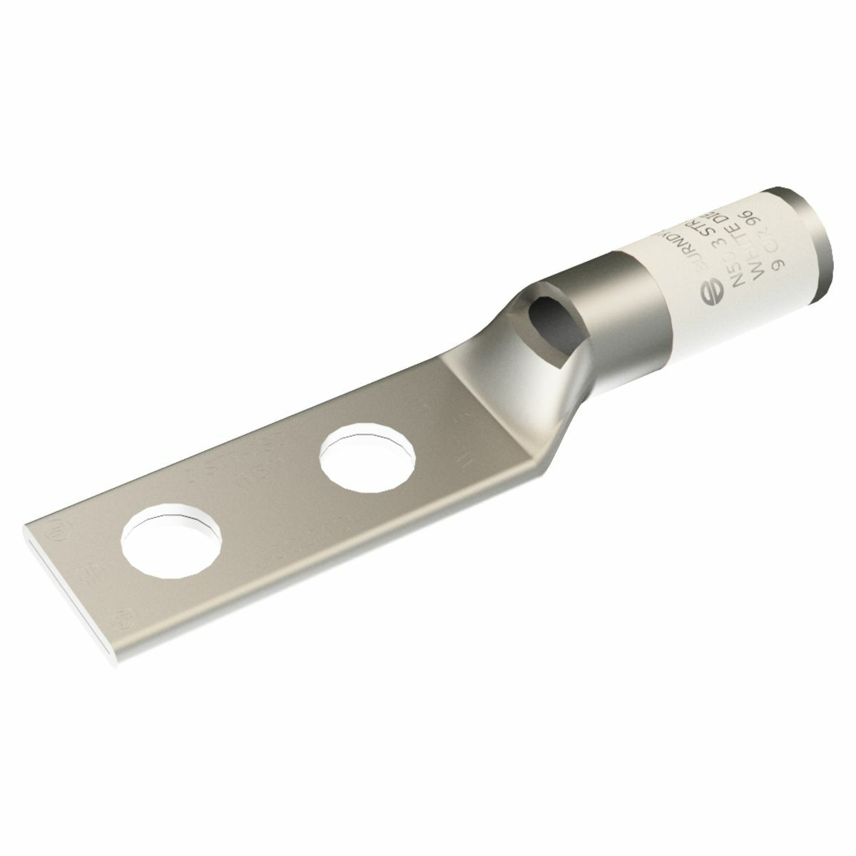 YA3CL2TC14 YA-L-2TC 2-Hole Compression Lug With Inspection Window, 3 AWG Solid/Stranded Copper Conductor, Die Code: 9, 1/4 in Stud, Tin Plated Copper