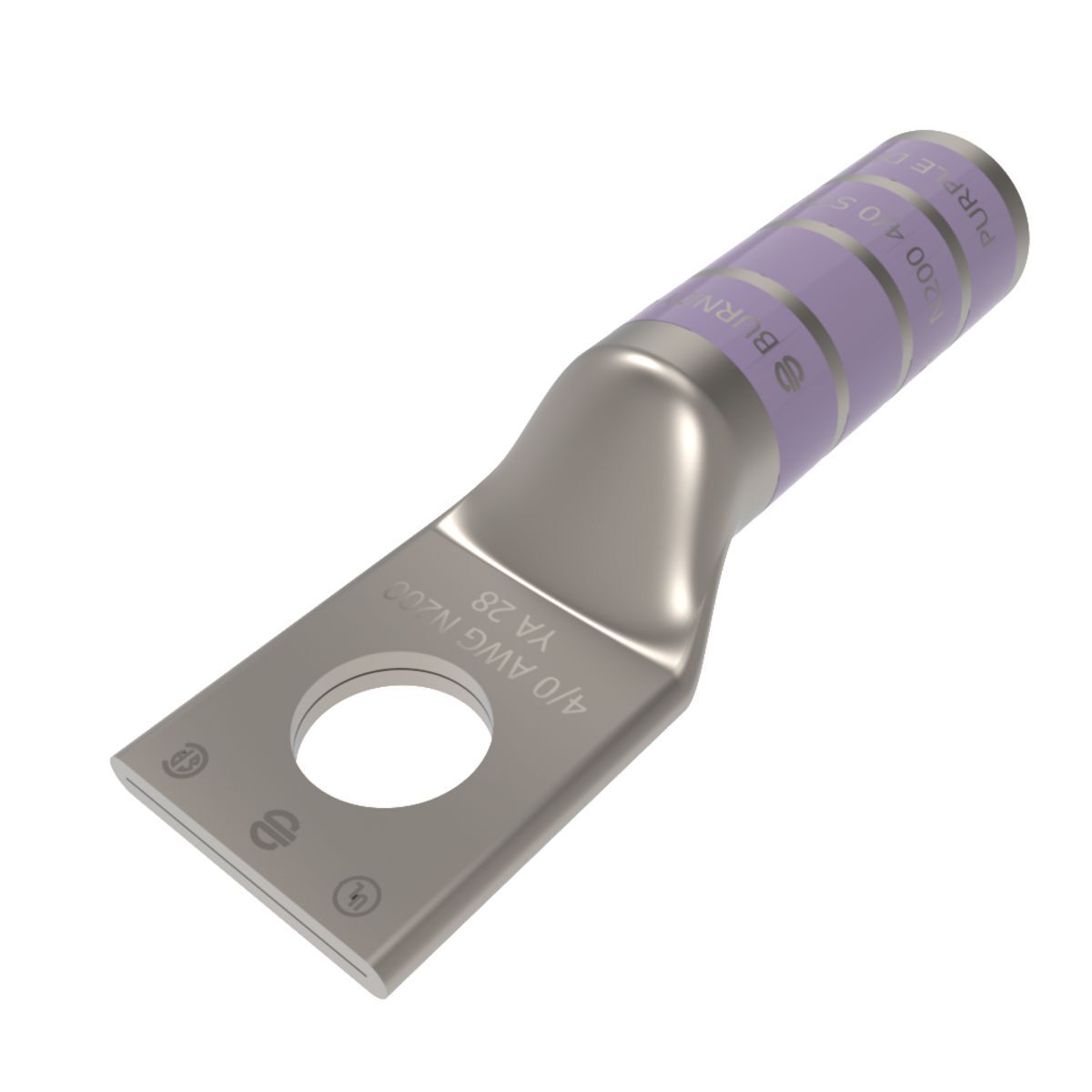 YA28TC38 YA-TC 1-Hole Uninsulated Compression Lug, 4/0 AWG Stranded Copper Conductor, Die Code: 15, 3/8 in Stud, Tin Plated Copper