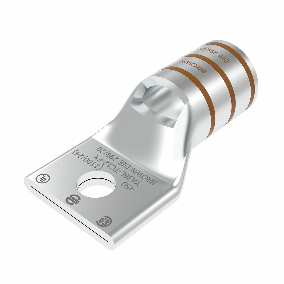 YA36LTC12FX YA-L-FX 1-Hole Compression Lug With Inspection Window, 444.4 kcmil Flexible Copper Conductor, Die Code: 20, 1/2 in Stud, Copper