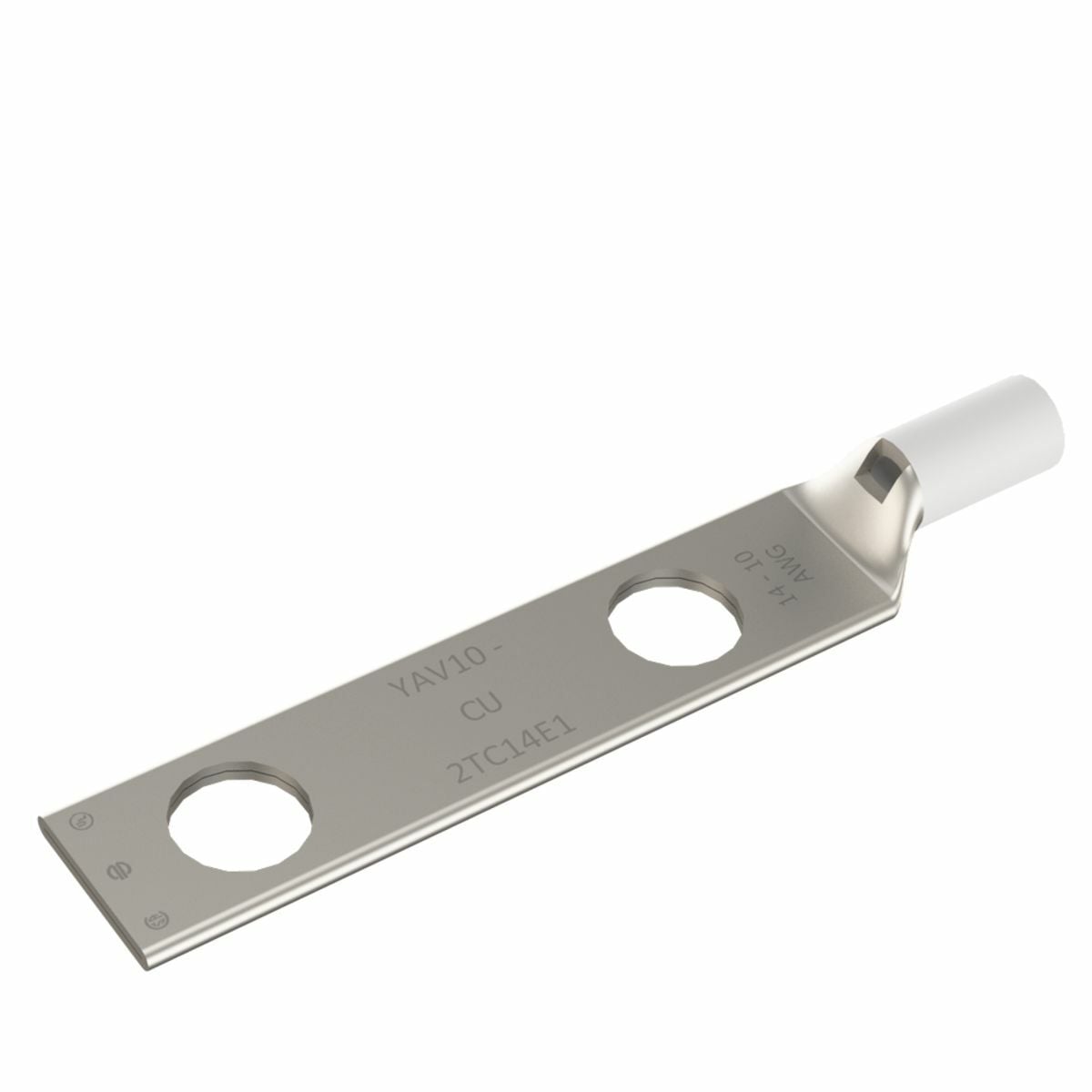 YAV102TC14E1 YAV-2TC 2-Hole Compression Lug With Inspection Window, 14 to 10 AWG, 12 to 10 AWG Solid/Stranded Copper Conductor, Die Code: 2 Scribe, 1/4 in Stud, Copper