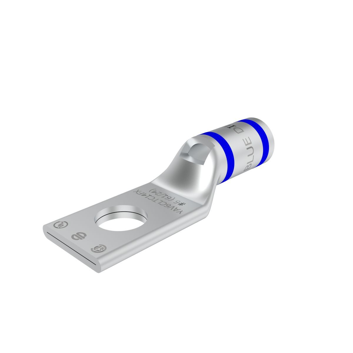 YAV6CLTC14FX YAV-L-FX 1-Hole Compression Lug With Inspection Window, 6 AWG Flexible/Solid/Stranded Copper Conductor, Die Code: 7, 1/4 in Stud, Copper