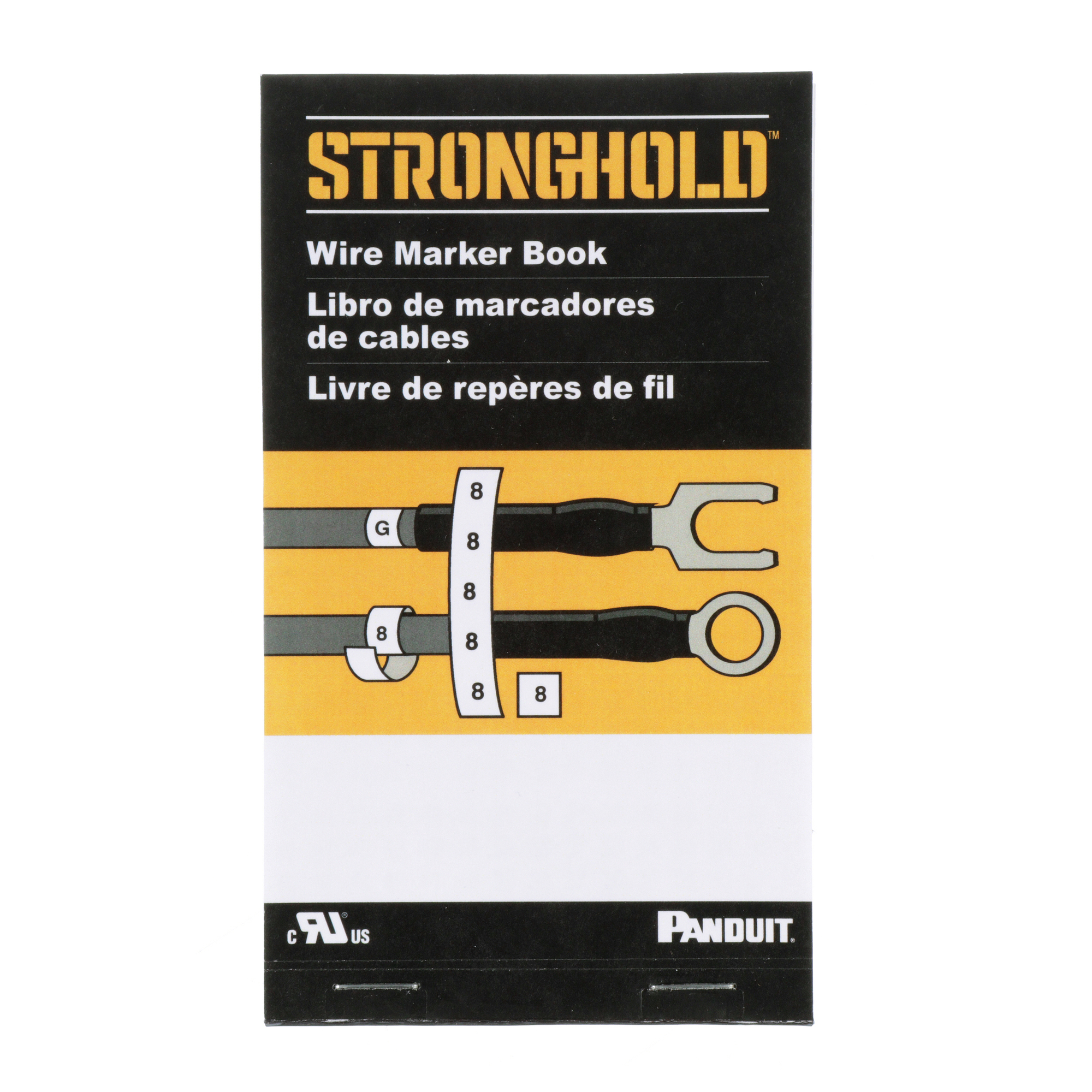 PCMB-1 Pan-Code StrongHold Pre-Printed Wire Marker Book, 1.38 in L x 0.22 in W, Black/White, Vinyl Cloth