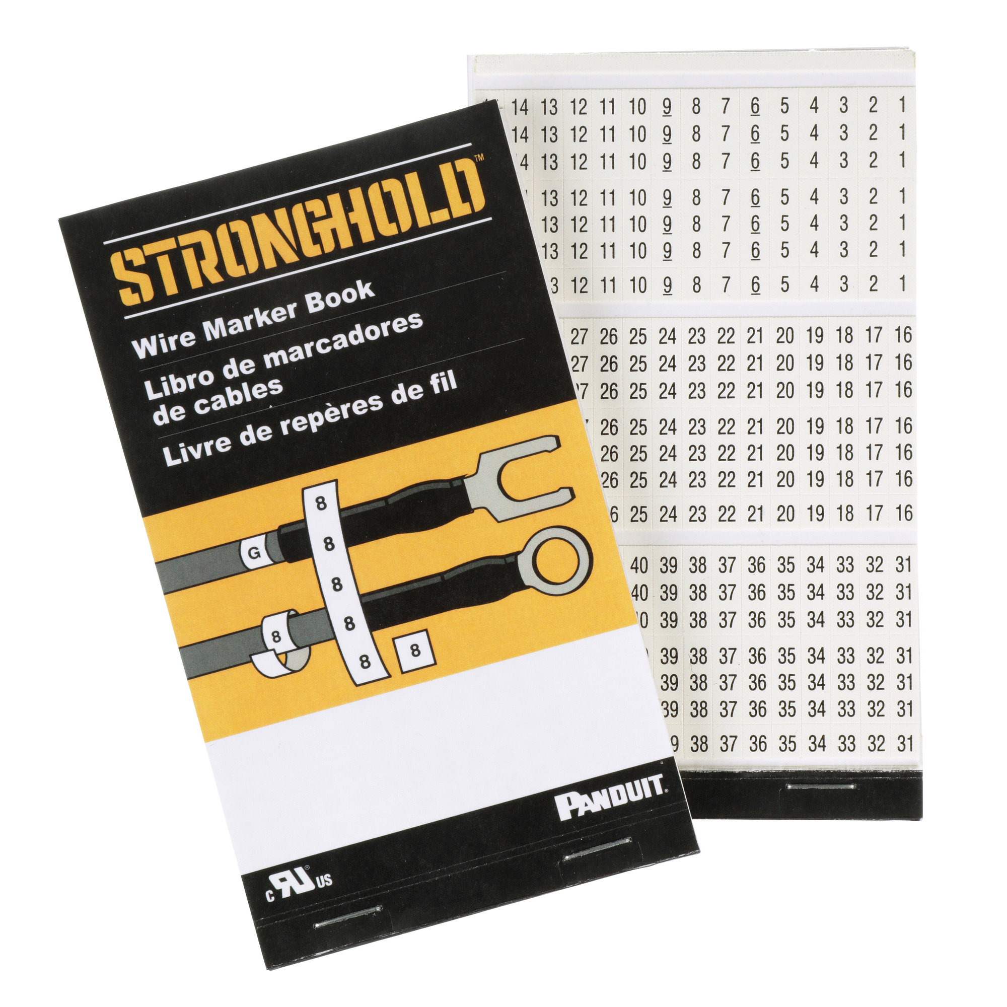 PCMB-9 Pan-Code StrongHold Pre-Printed Wire Marker Book, 34.9 in L x 0.22 in W, Black/White, Vinyl Cloth