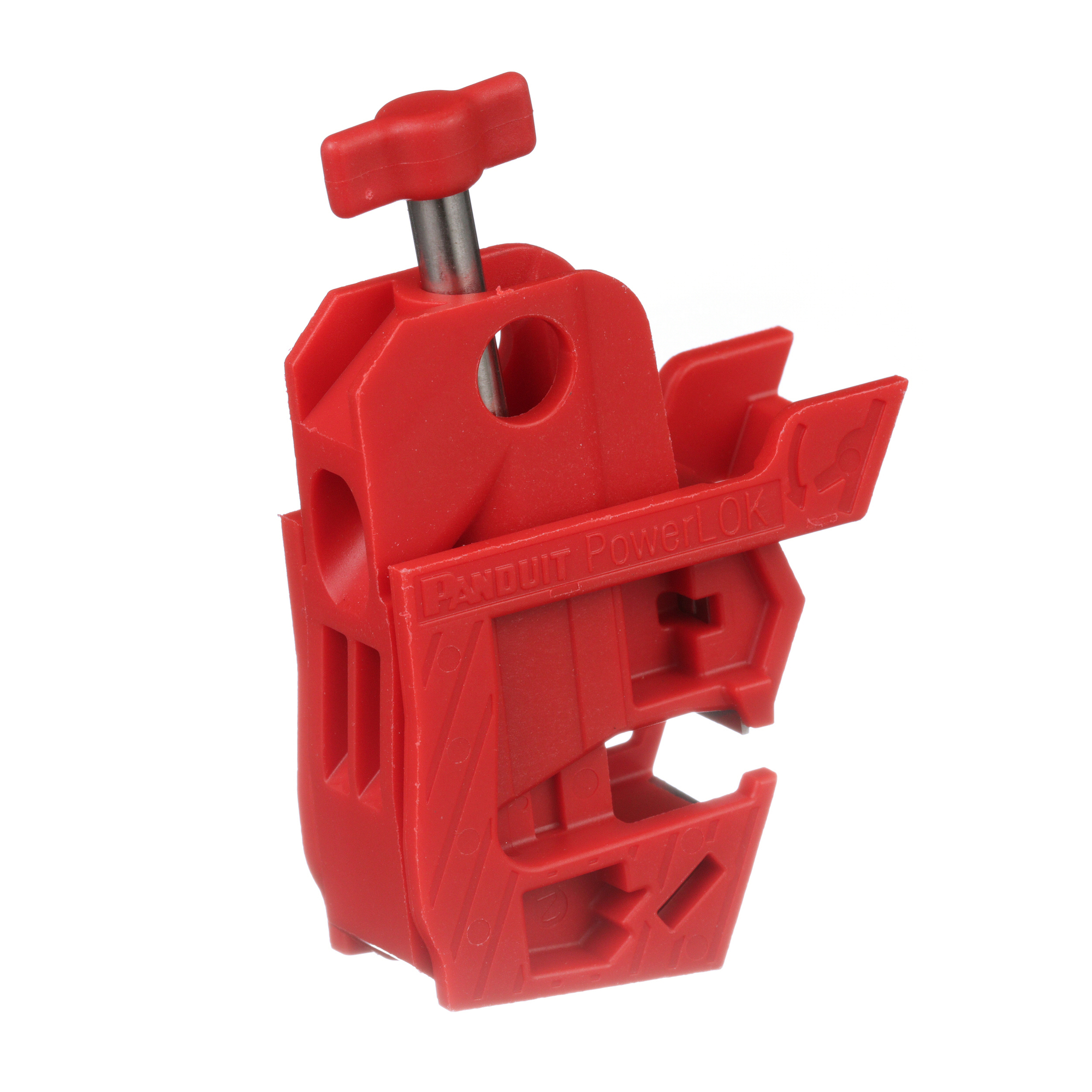 PSL-PCBNT-V PowerLok No-Tool Circuit Breaker Lockout, For Use With 120/277 V Single/Multi-Pole Circuit Breaker, 1 Padlocks, 19/64 in Dia Max Padlock Shackle, Nylon/Stainless Steel, Red