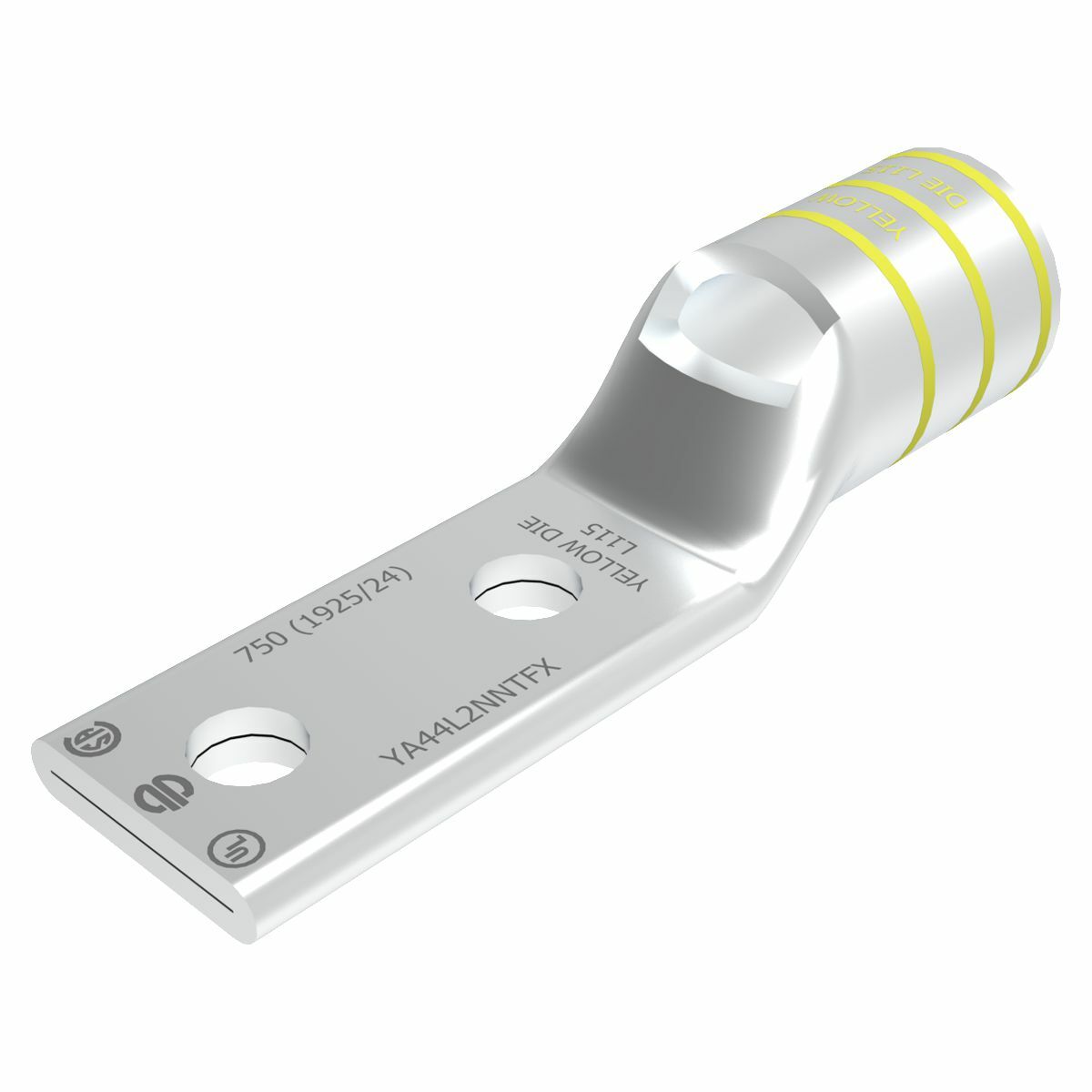 YA44L2NNTFX YAV-L-NTFX 2-Hole Compression Lug With Inspection Window, 777.7 kcmil Flexible/Stranded Copper Conductor, Die Code: L115, 1/2 in Stud, Copper