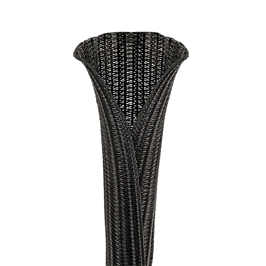 SE50PS-CLR0 Pan-Wrap Expandable Braided Sleeve, 1/2 in Dia x 150 ft L Sleeve, Polyethylene Terephthalate, 257 deg F, Black