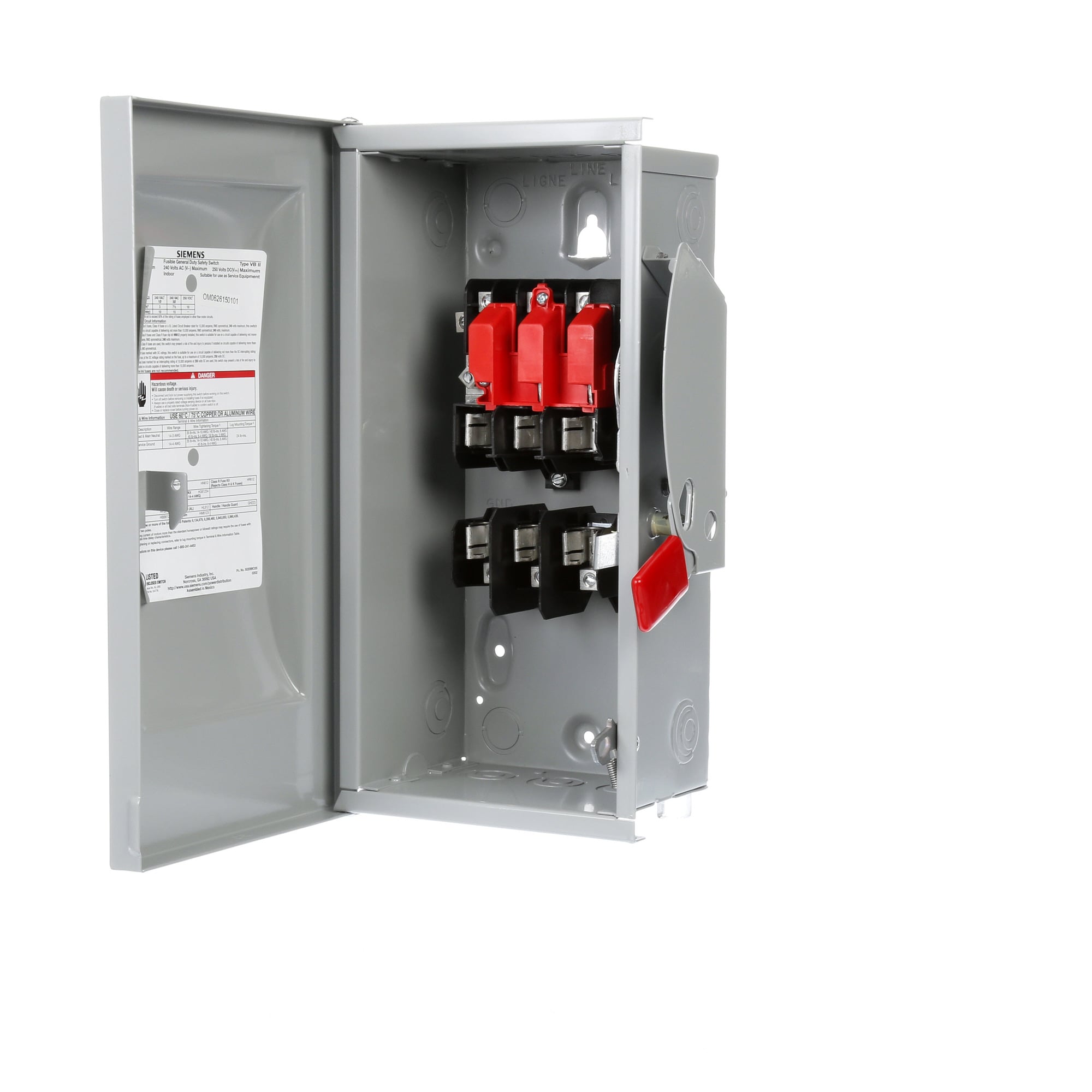 GF322N Enclosed Fusible Low Voltage General Duty Safety Switch With Neutral, 240 VAC, 60 A, 3 hp, 10 hp, 3PST Contact, 3 Poles