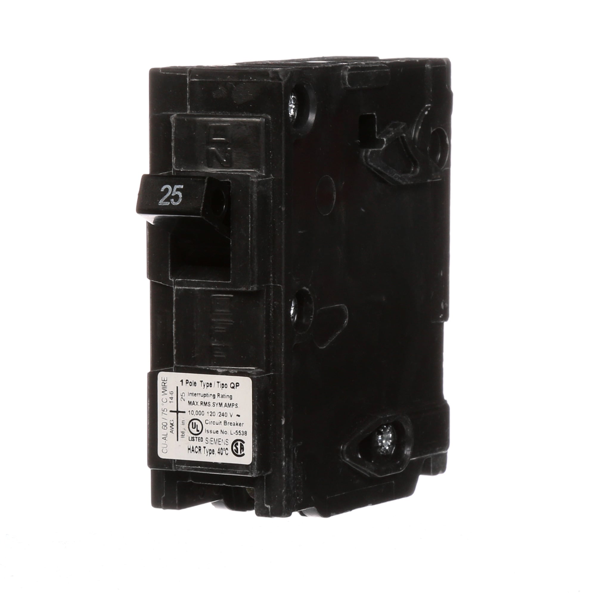 Q125 Low Voltage Miniature Residential Molded Case Circuit Breaker With Insta-Wire, 120 V AC, 25 A, 10 kA Interrupt, 1 Poles, Thermal Magnetic Trip