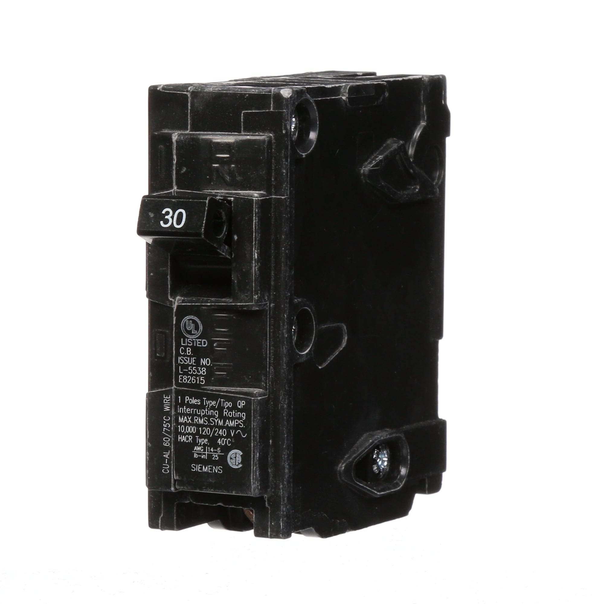Q130 Low Voltage Miniature Residential Molded Case Circuit Breaker With Insta-Wire, 120 V AC, 30 A, 10 kA Interrupt, 1 Poles, Thermal Magnetic Trip