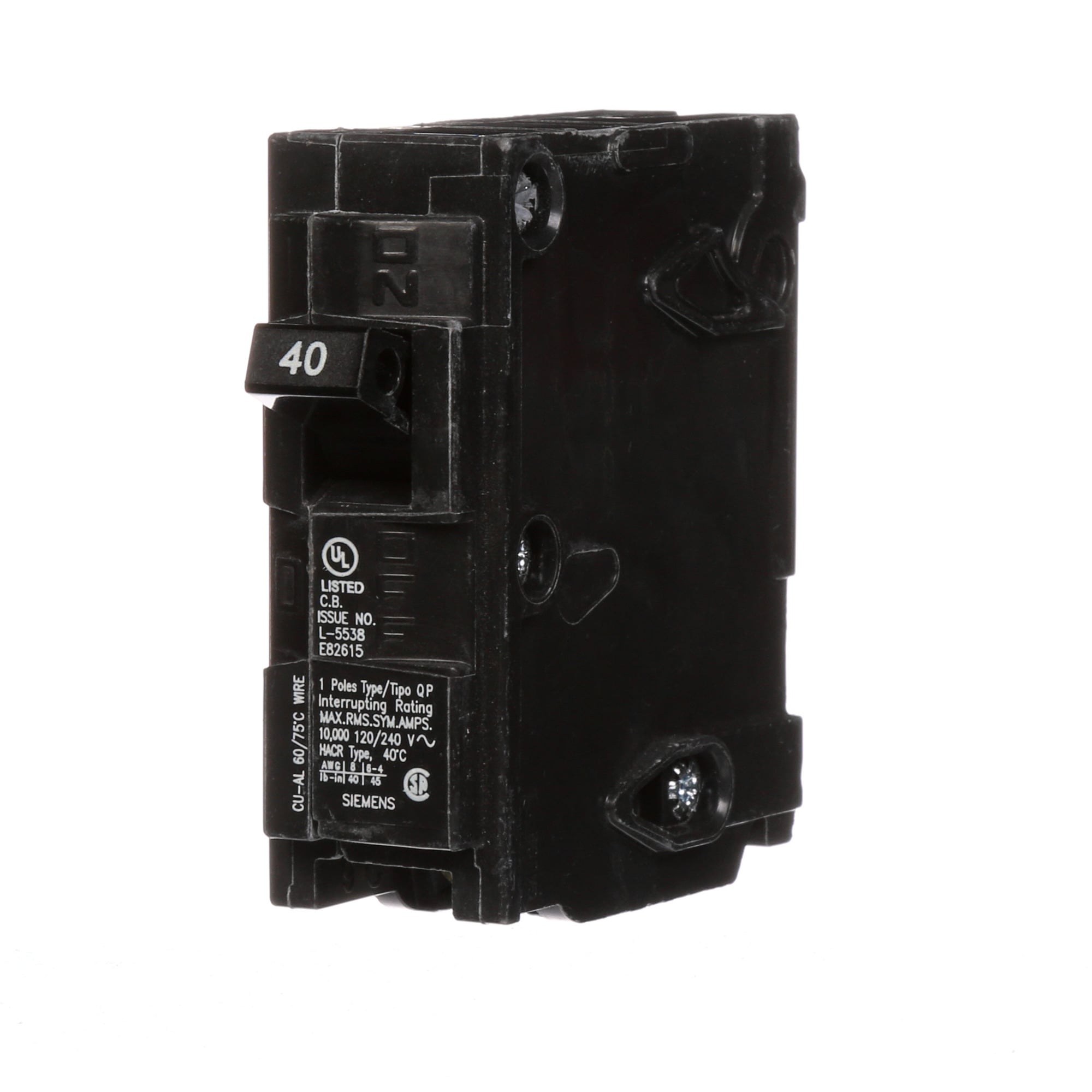 Q140 Molded Case Circuit Breaker With Insta-Wire, 120 V AC, 40 A, 10 kA Interrupt, 1 Poles, Thermal Magnetic Trip