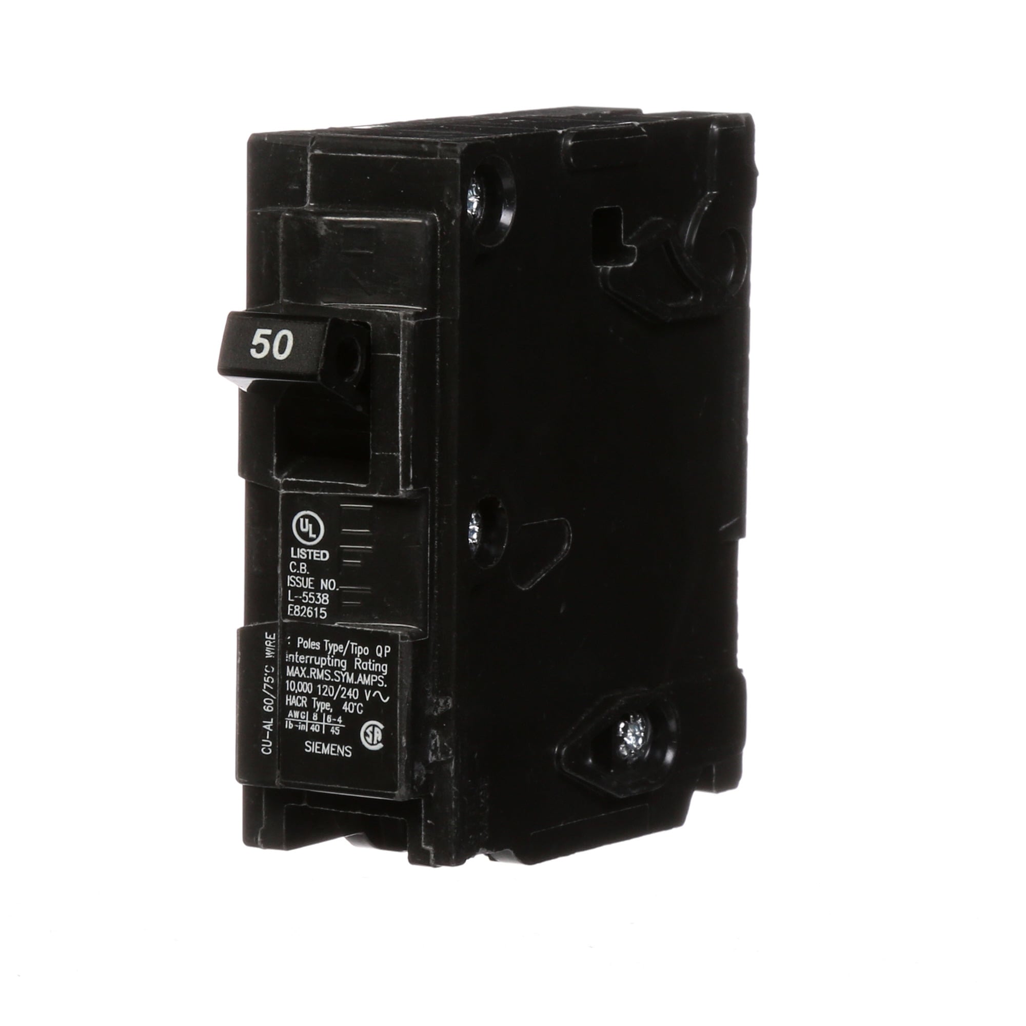 Q150 Molded Case Circuit Breaker With Insta-Wire, 120 V AC, 50 A, 10 kA Interrupt, 1 Poles, Thermal Magnetic Trip
