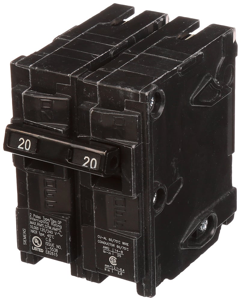 Q220 Type QP/MP Molded Case Circuit Breaker With INSTA-WIRE, 120/240 V AC, 20 A, 10 kA Interrupt, 2 Poles, Thermal Magnetic Trip