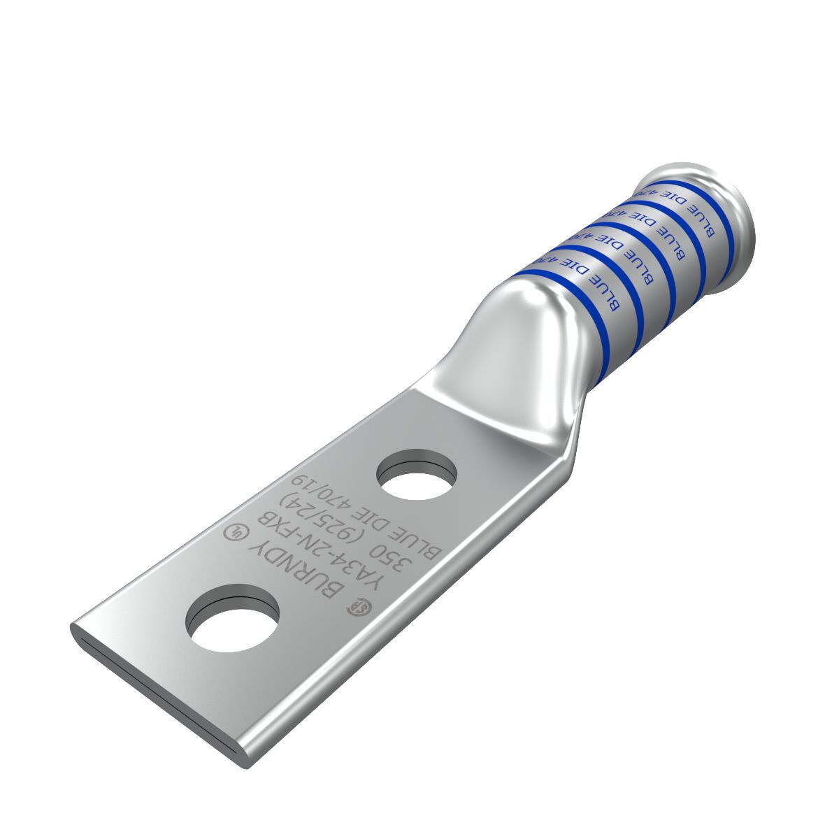 YA342NFXB YA-N-FX 2-Hole Compression Lug, 373.7 kcmil Flexible Copper Conductor, Die Code: 19, 1/2 in Stud, Tin Plated Copper