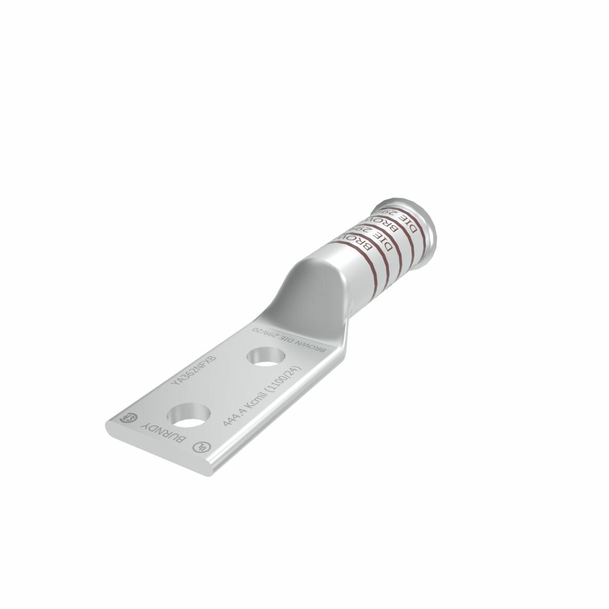 YA362NFXB YA-N-FX 2-Hole Compression Terminal, 24 AWG to 444.4 kcmil Flexible Copper Conductor, Die Code: 20, 1/2 in Stud, Tin Plated Copper