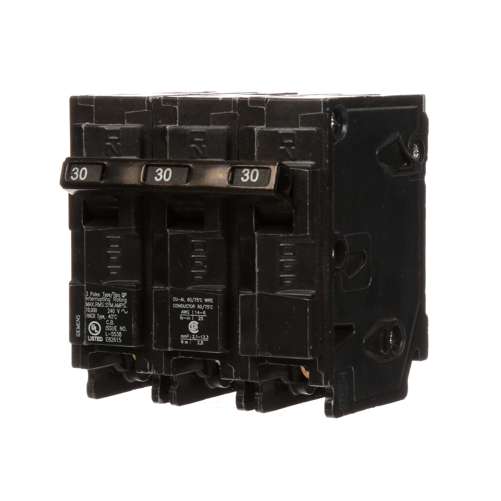 Q330 Low Voltage Miniature Residential Molded Case Circuit Breaker With Insta-Wire, 240 V AC, 30 A, 10 kA Interrupt, 3 Poles, Thermal Magnetic Trip