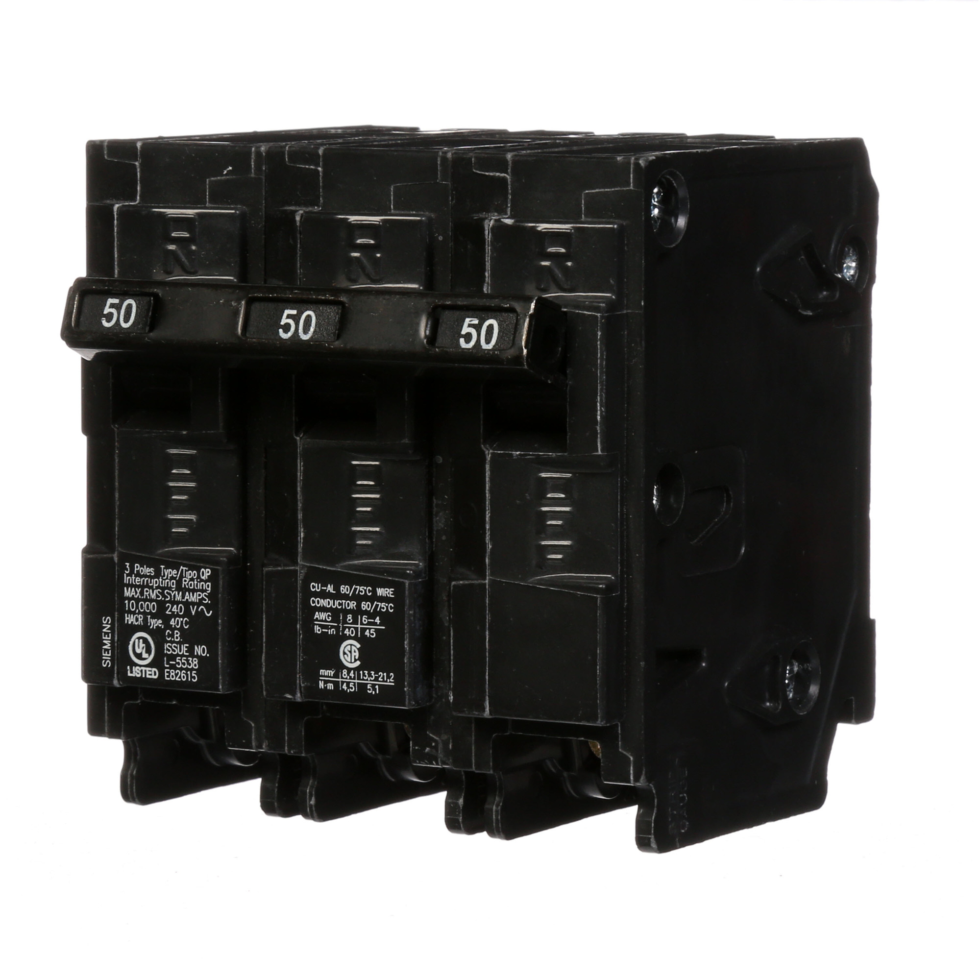 Q350 Molded Case Circuit Breaker With Insta-Wire, 240 V AC, 50 A, 10 kA Interrupt, 3 Poles, Thermal Magnetic Trip