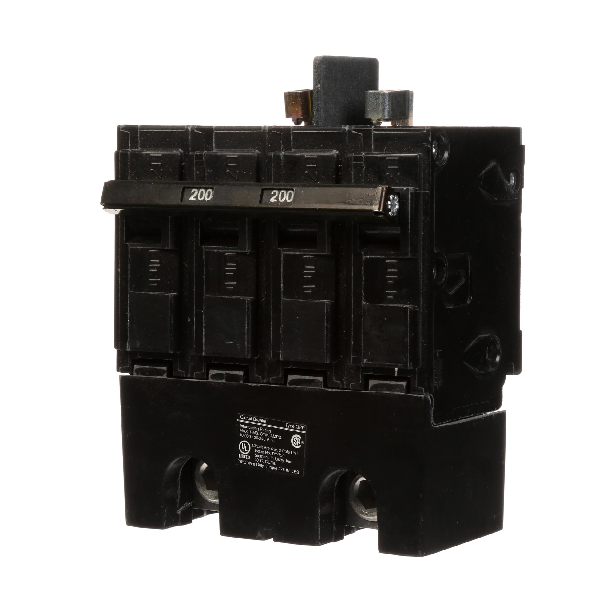 Q2200B Type QPP Molded Case Circuit Breaker, 120/240 V AC, 200 A, 10 kA Interrupt, 2 Poles, Thermal Magnetic Trip