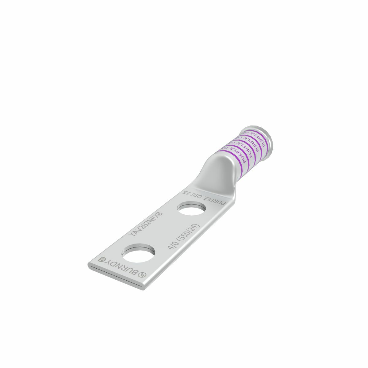 YAV282NFXB YA-N-FX 2-Hole Compression Lug, 4/0 AWG Flexible/Stranded Copper Conductor, Die Code: 15, 1/2 in Stud, Tin Plated Copper