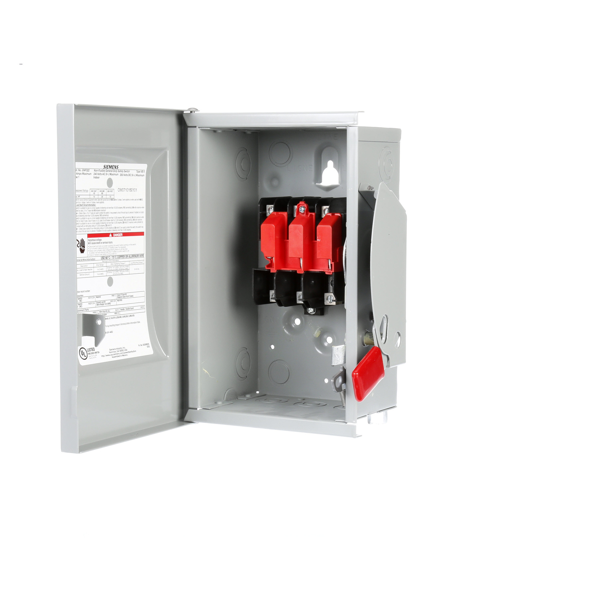 GNF322 Enclosed Low Voltage Non-Fusible General Duty Safety Switch, 240 V AC, 60 A, 15 hp, 10 hp, 3PST Contact, 3 Poles