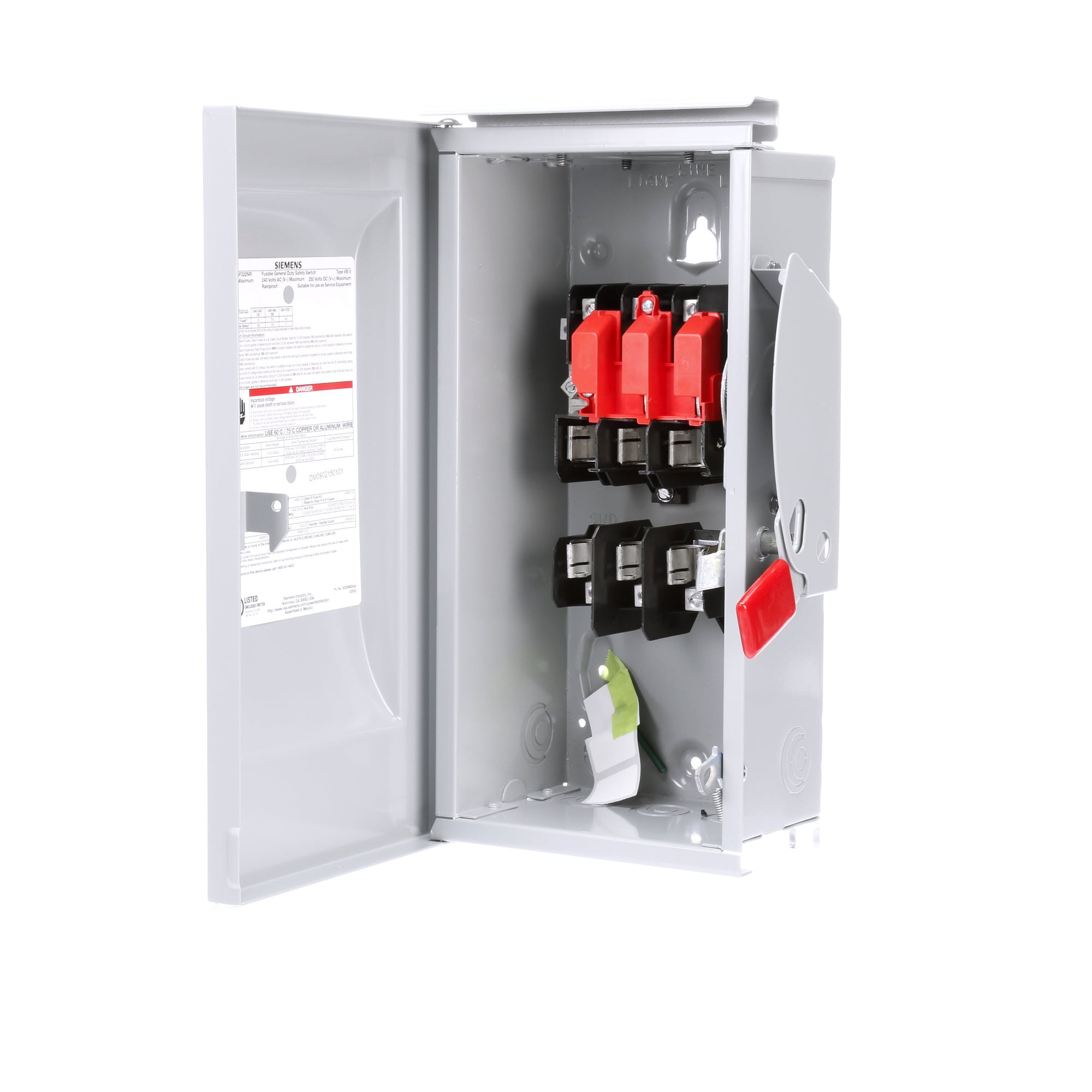 GF322NR Enclosed Fusible Low Voltage General Duty Safety Switch With Neutral, 240 VAC, 60 A, 3 hp, 10 hp, 3PST Contact, 3 Poles