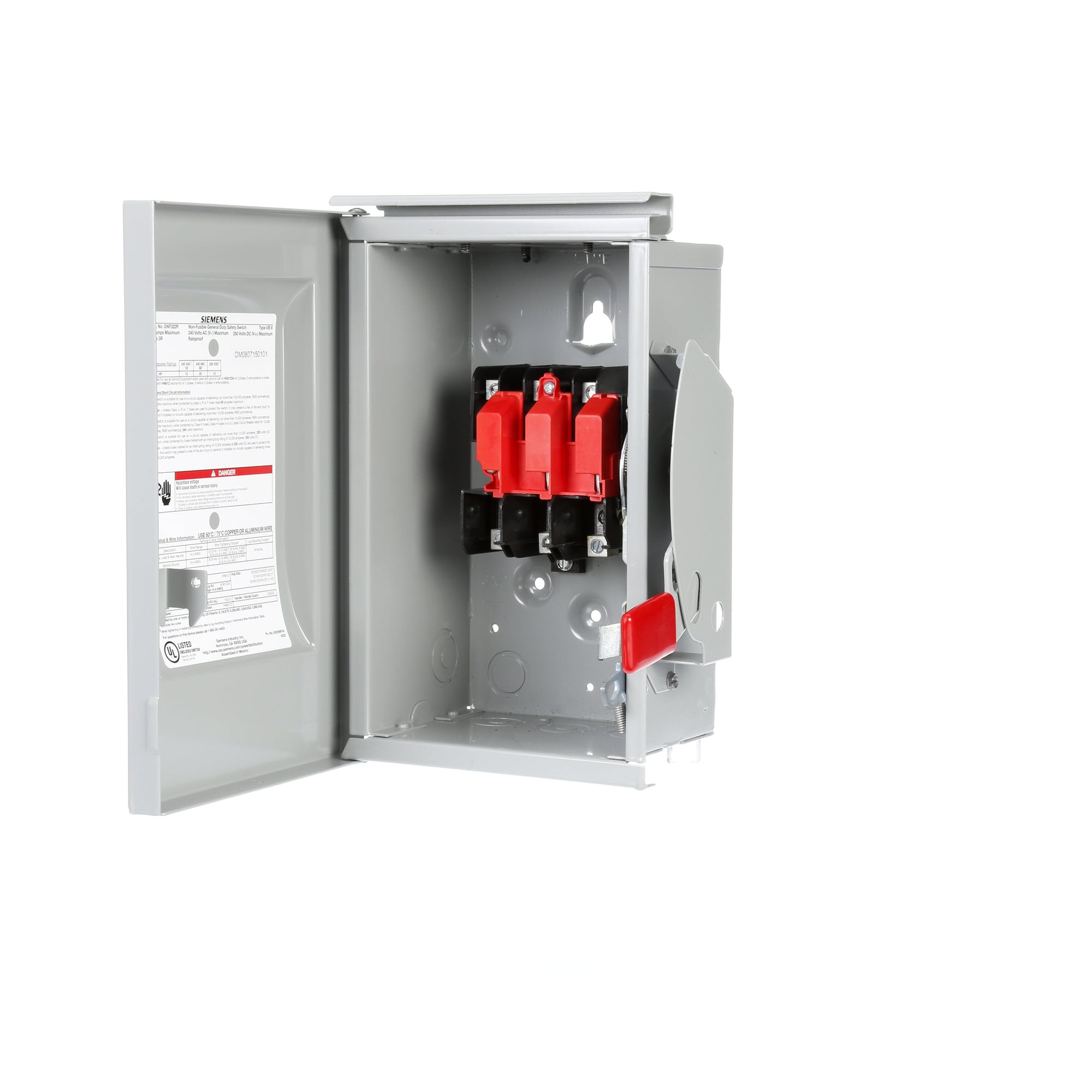 GNF322R Enclosed Low Voltage Non-Fusible General Duty Safety Switch, 240 VAC, 60 A, 15 hp, 10 hp, 3PST Contact, 3 Poles