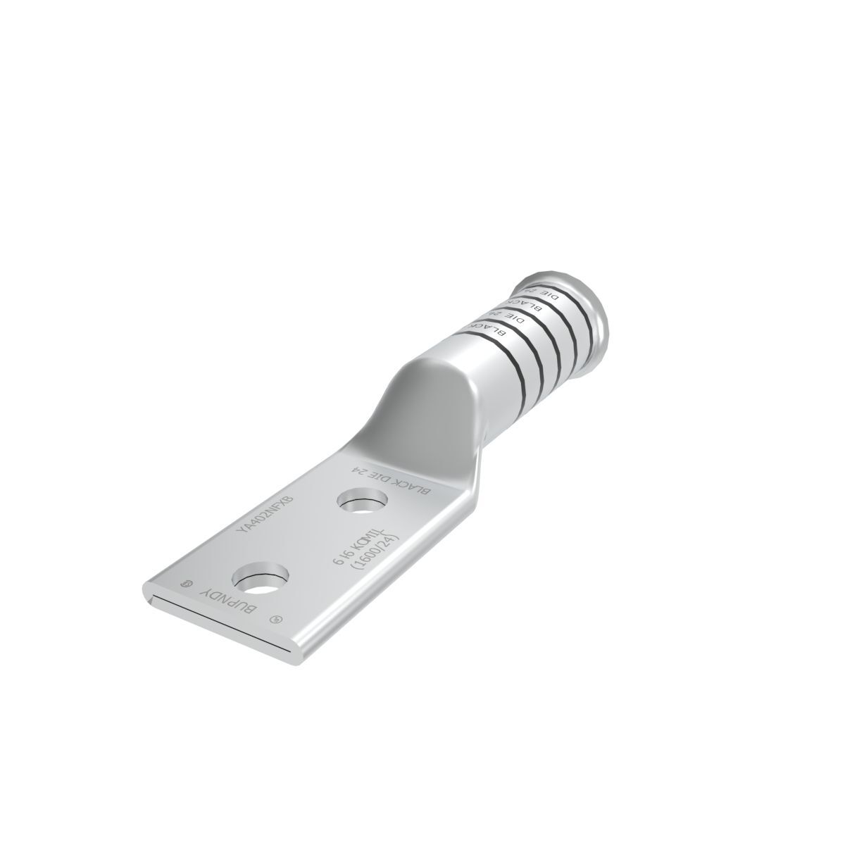 YA402NFXB YA-N-FX 2-Hole Compression Lug, 646 kcmil Flexible/Stranded Copper Conductor, Die Code: 24, 1/2 in Stud, Tin Plated Copper