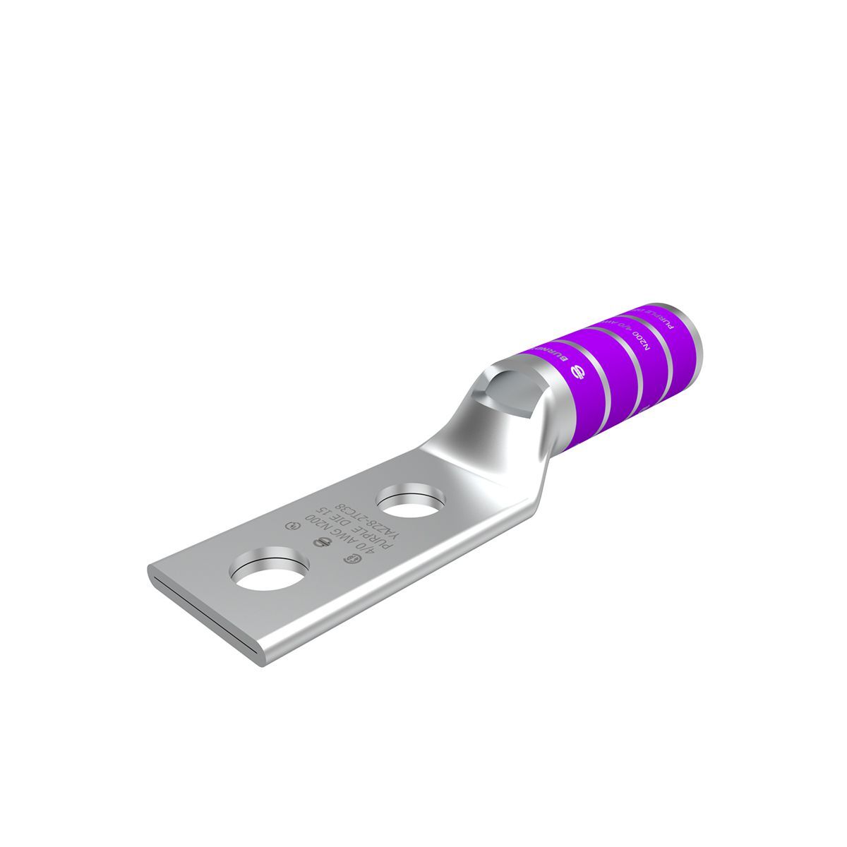 YAZ282TC38 YAZ-2TC 2-Hole Compression Lug With Inspection Window, 4/0 AWG Solid/Stranded Copper Conductor, Die Code: 15, 3/8 in Stud, Tin Plated Copper