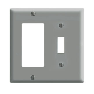 80405-GY Decora Standard Size Combination Wall Plate, 2 Gangs, 4.56 in W x 4.5 in H, Thermoset, Gray