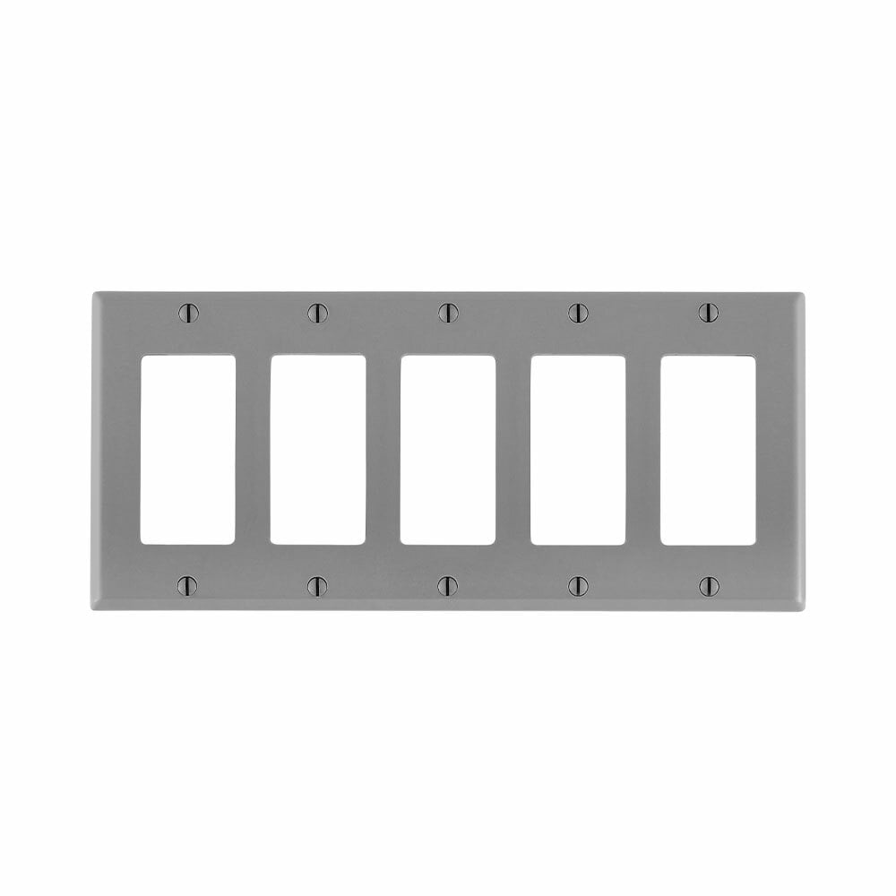 80423-GY Decora Standard Size Wall Plate, 5 Gangs, 9.99 in W x 4.5 in H, Thermoset, Gray