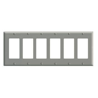 80436-GY Decora Standard Size Wall Plate, 6 Gangs, 11.8 in W x 4.5 in H, Thermoset, Gray