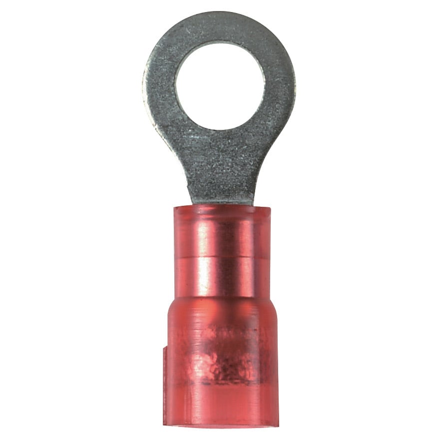 PNF18-10R-C Pan-Term Type PNF-R Ring Terminal, 18 AWG Conductor, 0.87 in L, Funnel Entry/Insulation Grip Sleeve Barrel, Copper, Red